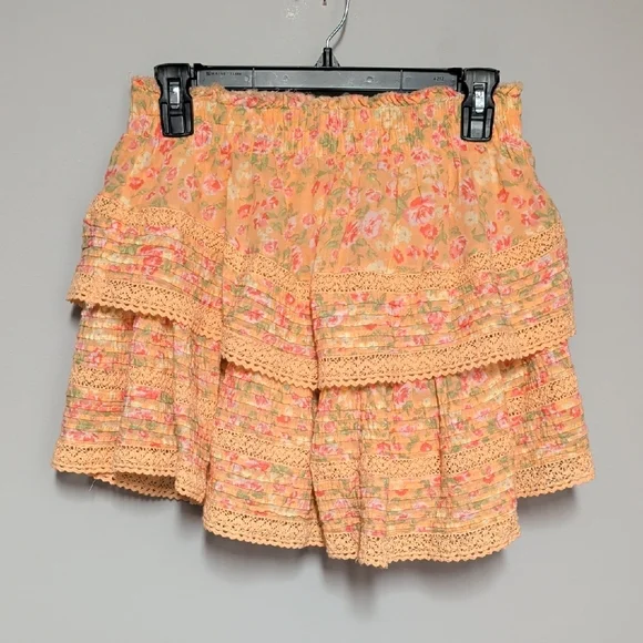 Aerie Floral Lace Trim Mini Skirt - Peach and Pink - Picture 4 of 7